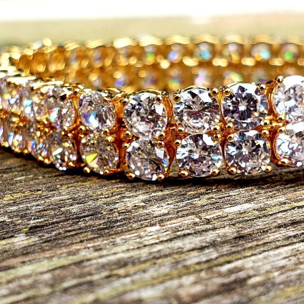 Gold Lab Simulated Diamond 2 Row Tennis Bracelet - Picture 4 of 5